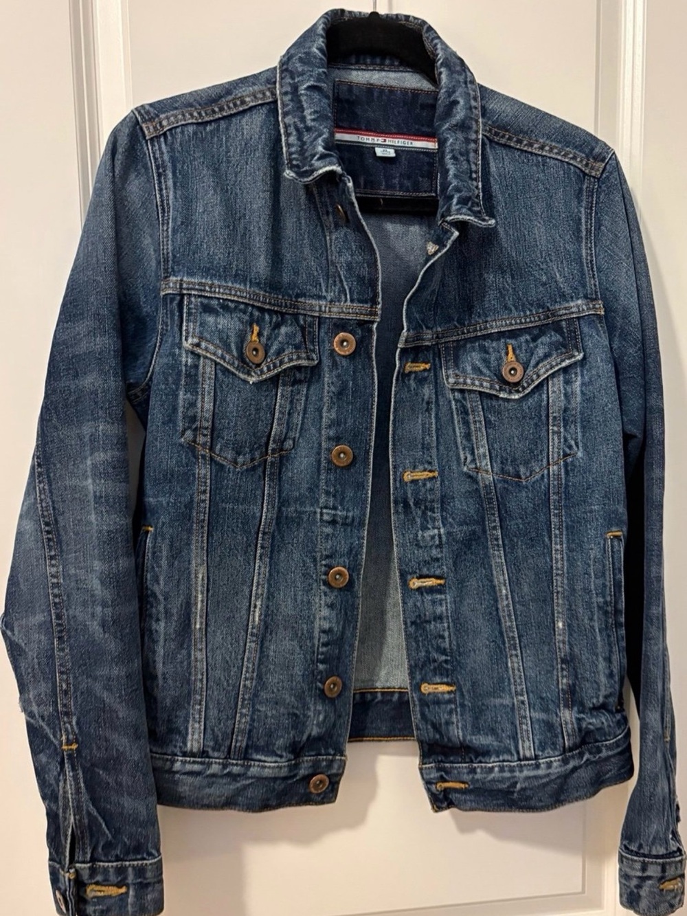 Tommy Hilfiger Men's Distressed Dark Blue Denim Jacket